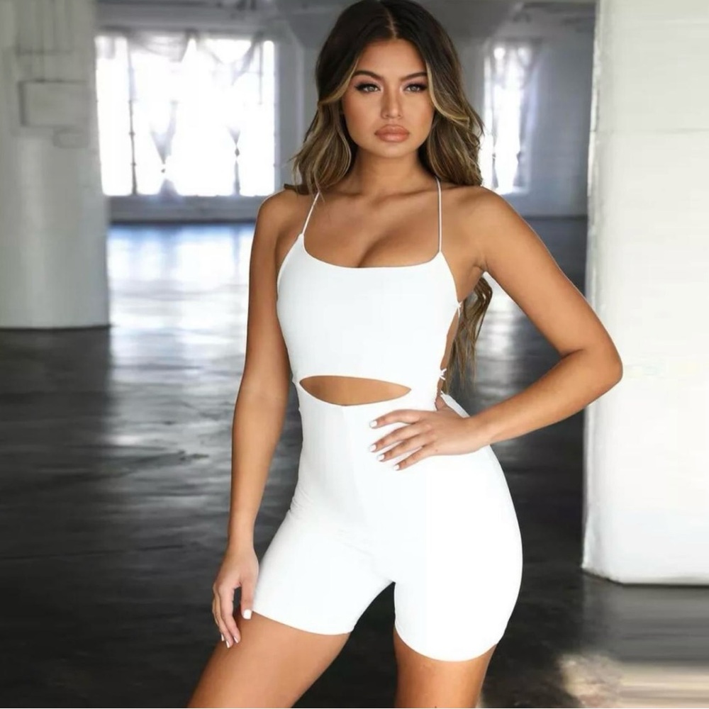 Tiger Mist Beda Playsuit – White Cutout Jumpsuit, Bridal, Vacation, Quiet luxury